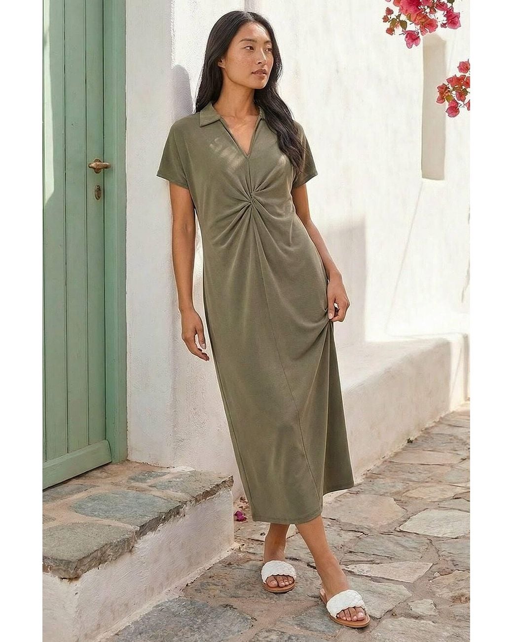 Roman Green Petite Twist Waist Midi Dress