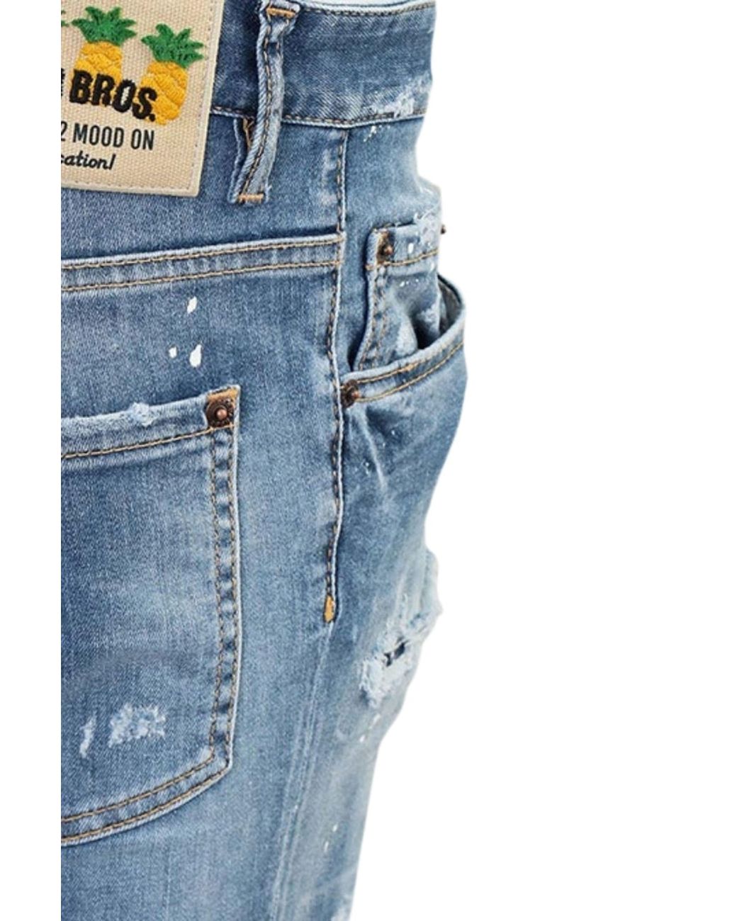 DSquared² Blue Super Twinky Jean Paint Splash Reinforced Ripped Jeans for men