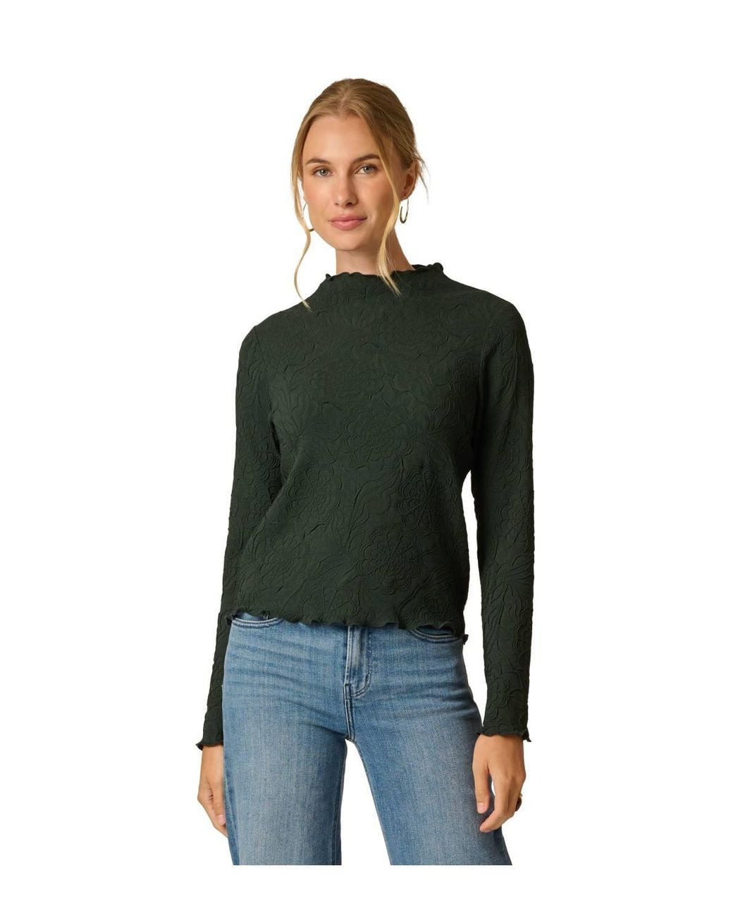 Adrianna Papell Blue Textured Mock Neck Top
