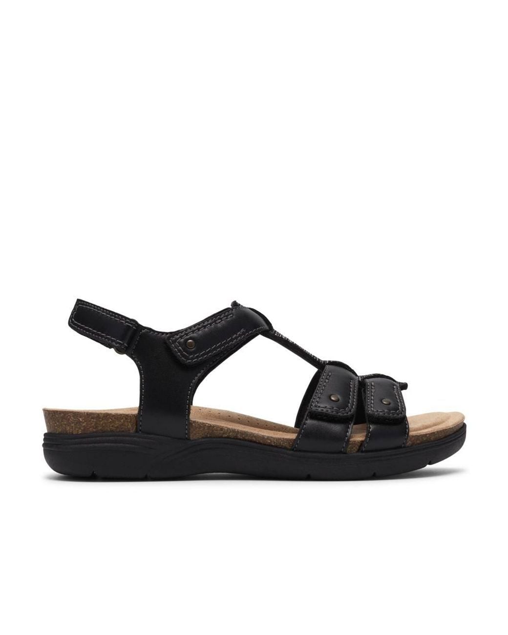 Clarks Black April Cove Leather Flat Sandals