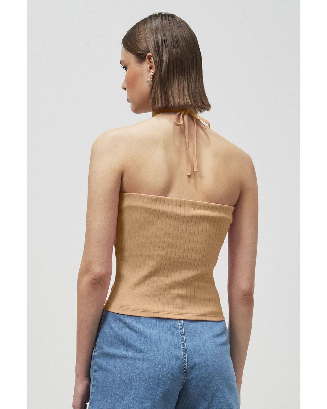 Enorsia Blue Halter Neck Ribbed Cami Vest Top