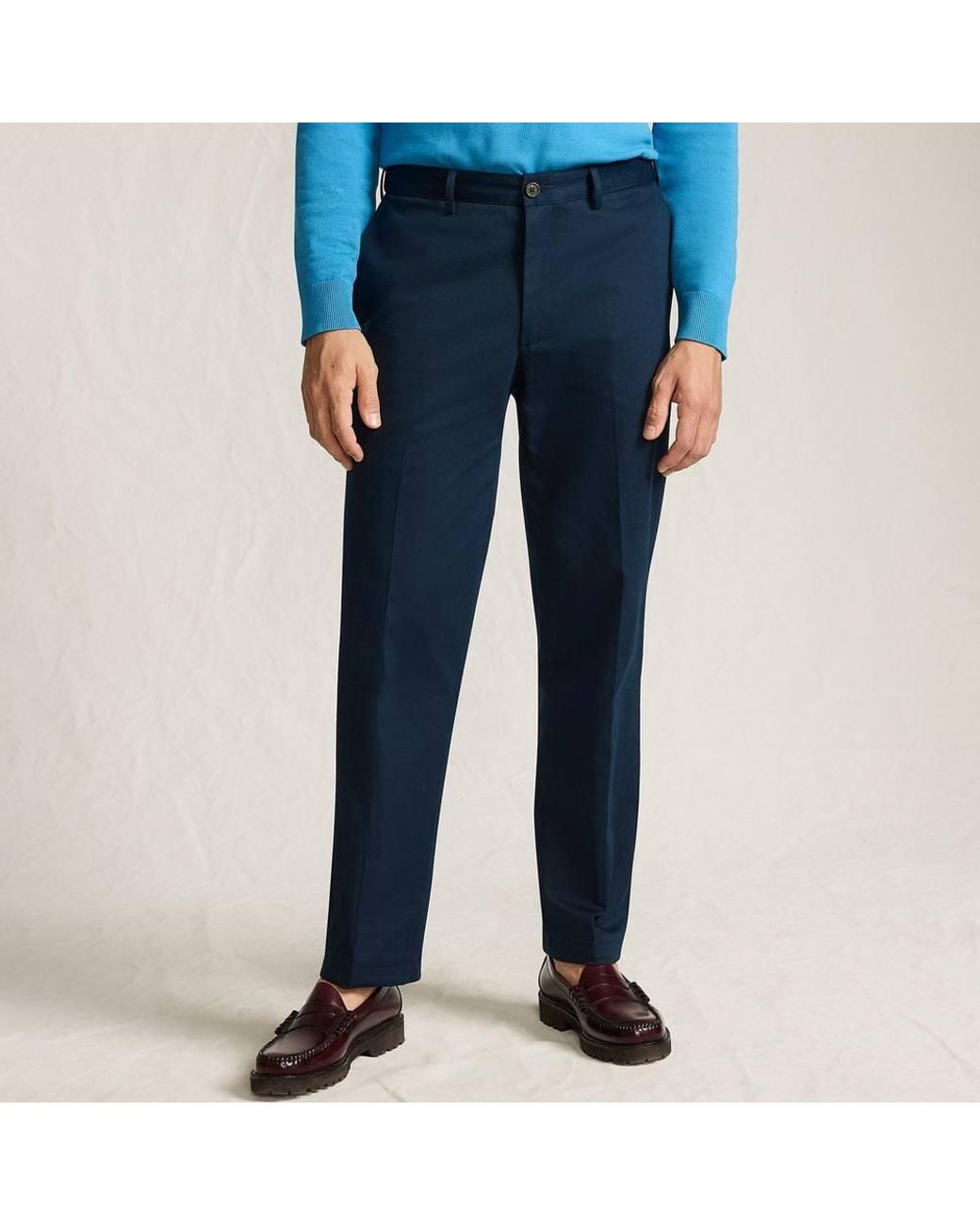 Lands' End Blue Non-Iron Chinos, Flat Front, Comfort Waist for men