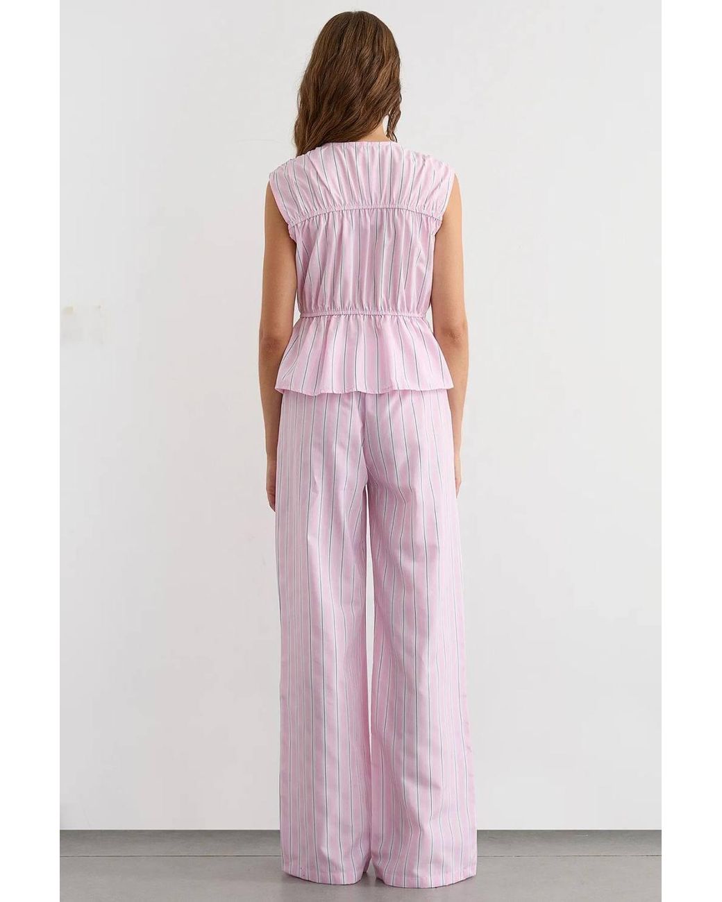 Hiccup Pink Wide-Leg High Waist Striped Trousers
