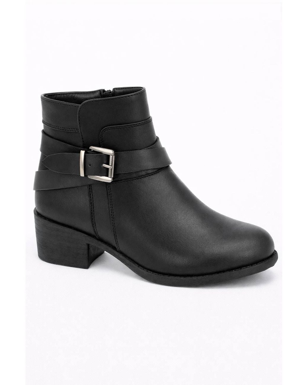 Spot on Black Buckle Detail Ankle Boot With Stacked Heel