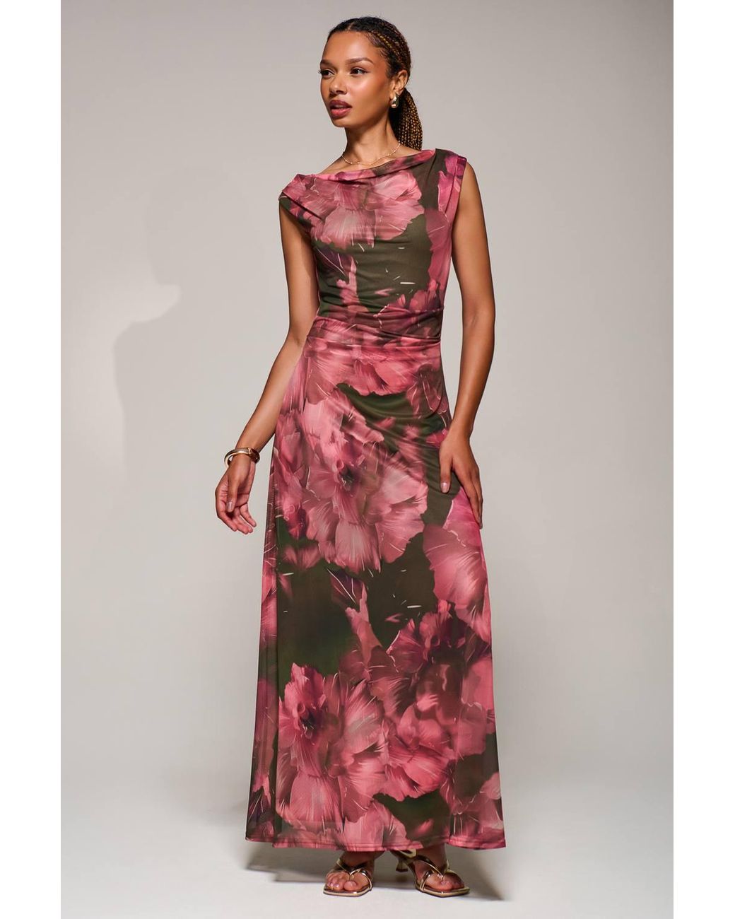 Jolie Moi Red Multiway Neckline Mesh Maxi Dress