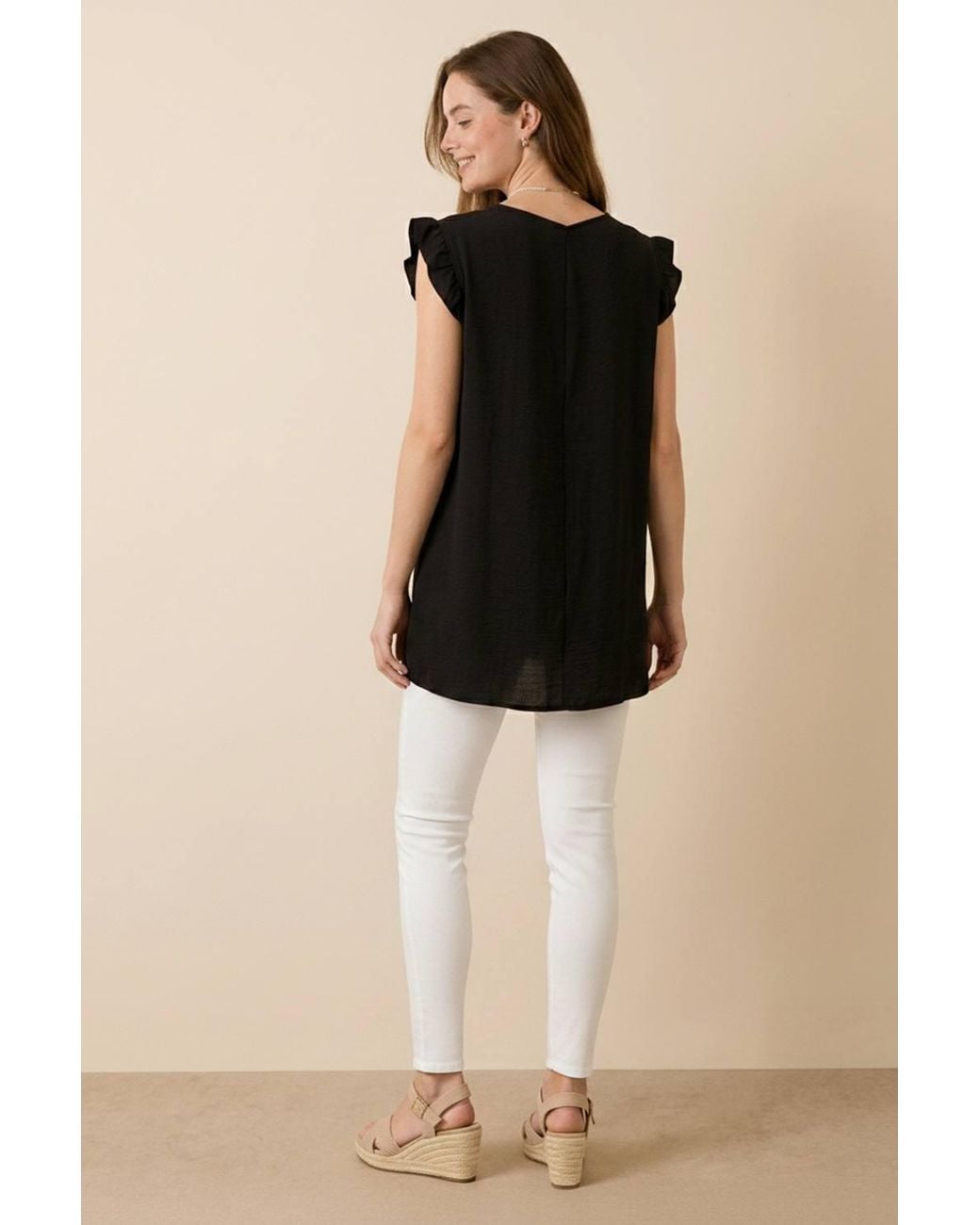 Blue Vanilla Black Long Sleeve V-Neck Blouse