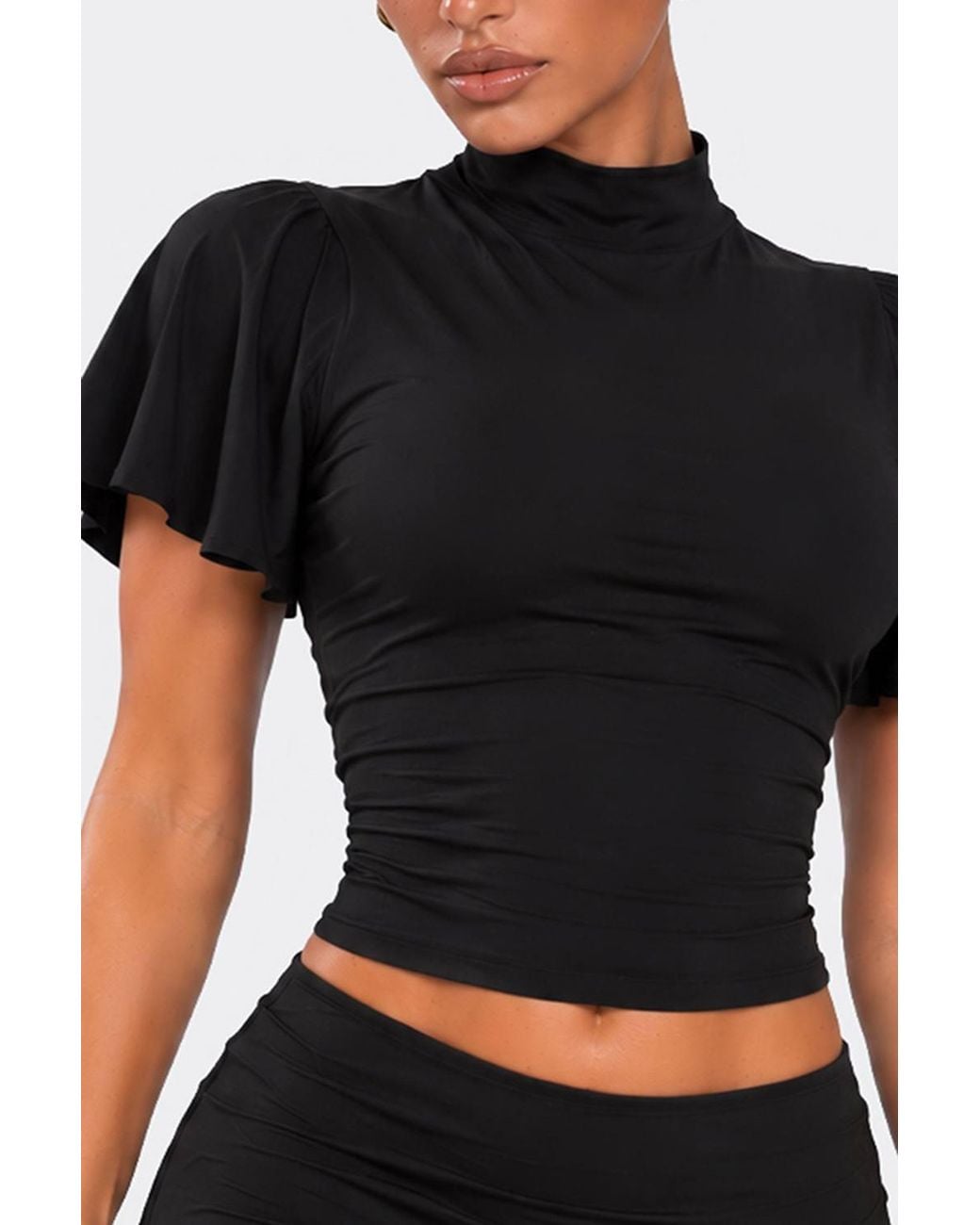 EGO Black Short Sleeve High Neck Top
