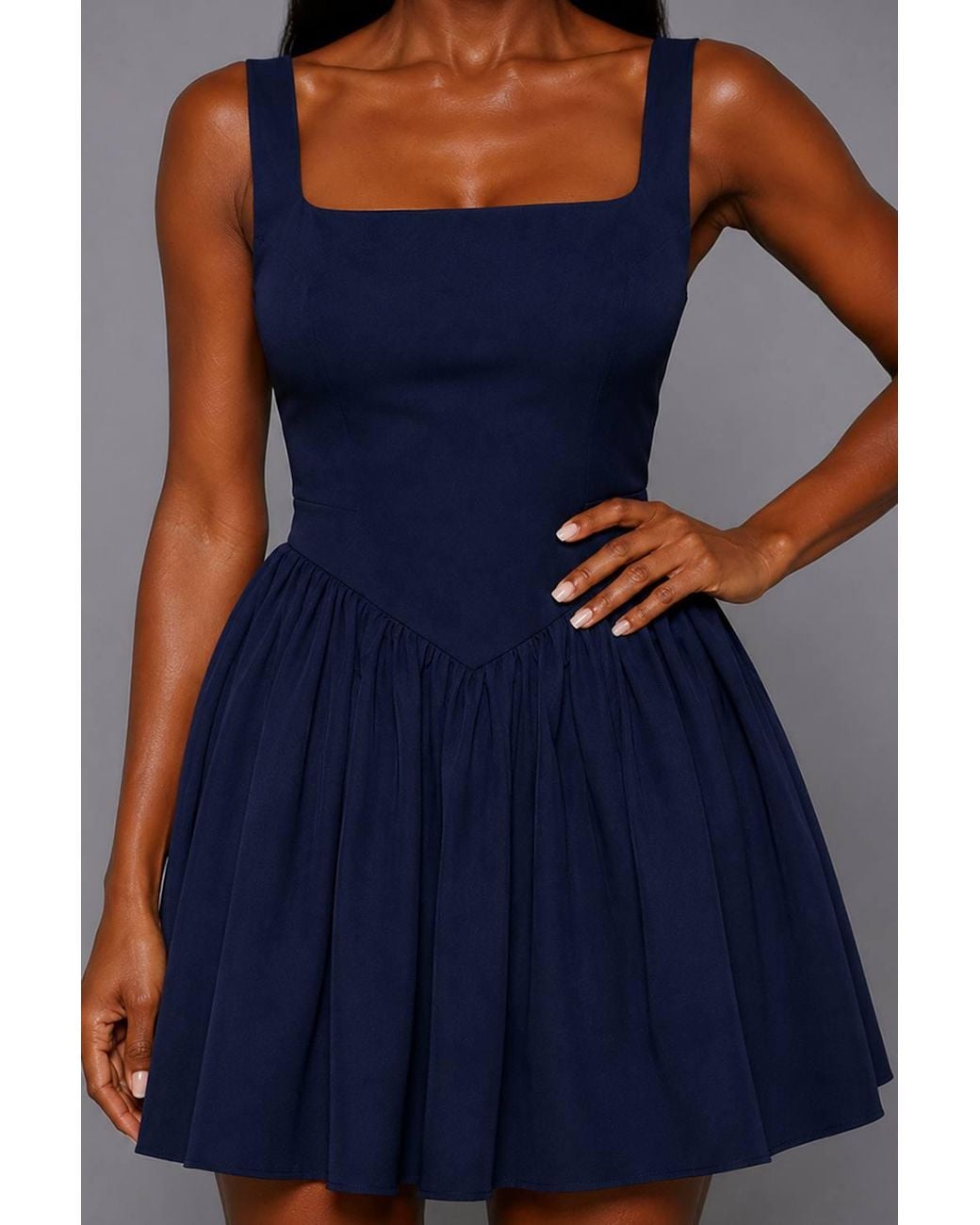 Vesper Blue Square Neck Skater Skirt Mini Dress
