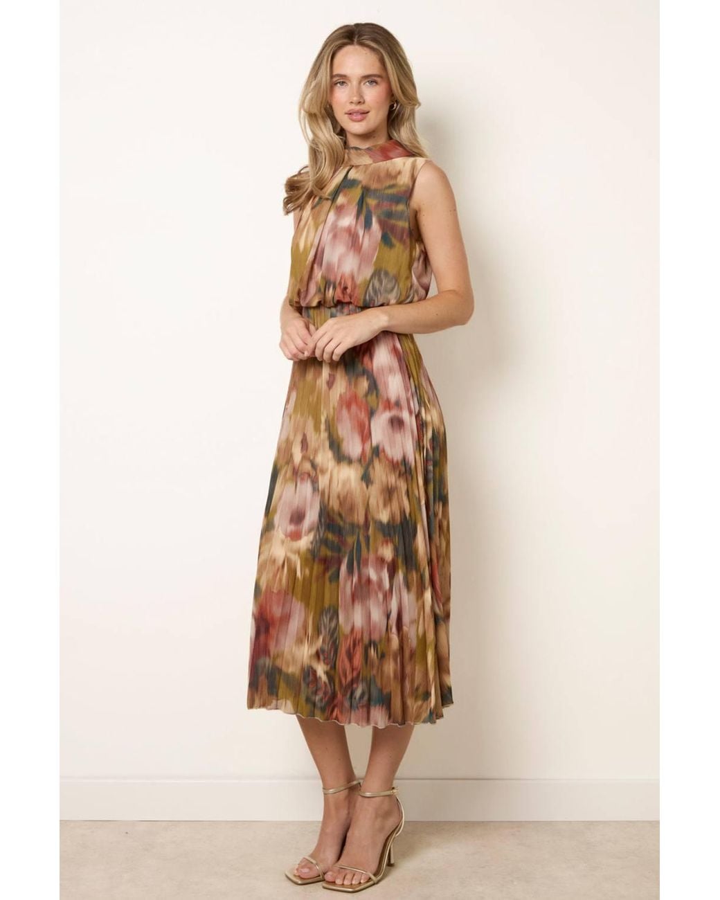 Blue Vanilla Natural Sleeveless Turtleneck Midi Dress