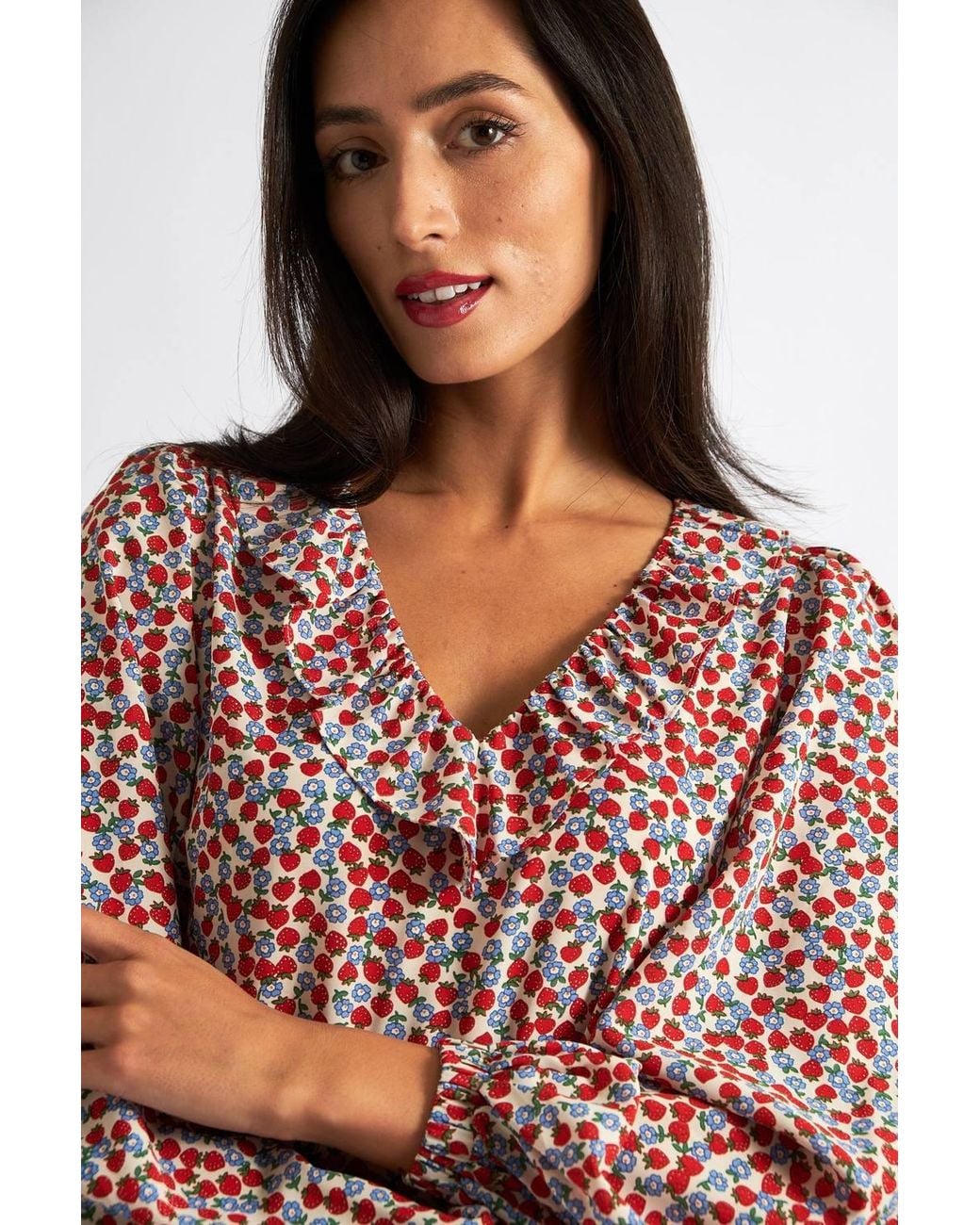 Louche Red Kyara Strawberry Fields Print Blouse