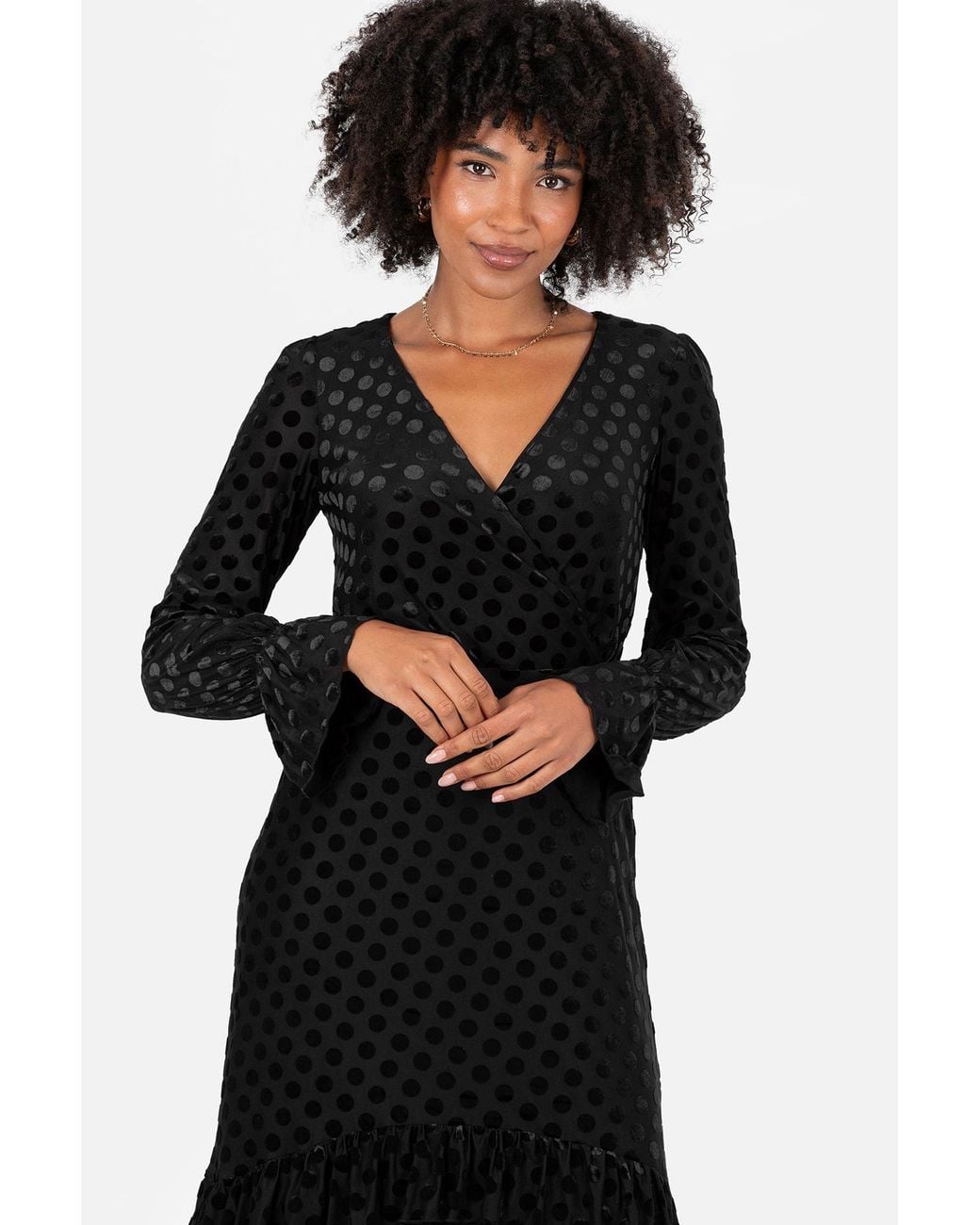 Lovedrobe Black Flocked Polka Dot Midaxi Dress