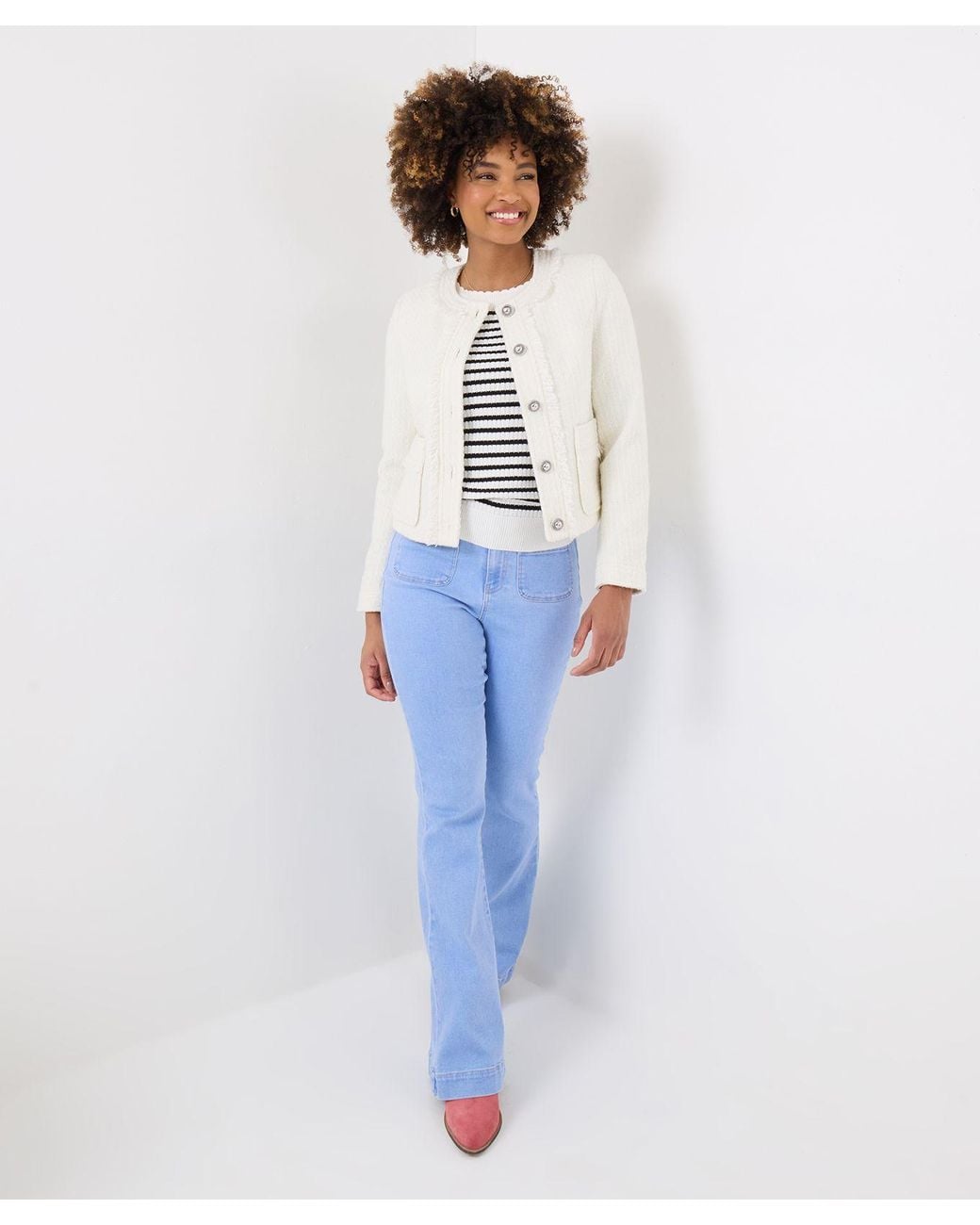 Joe Browns Blue Collarless Frayed Edge Tweed Jacket