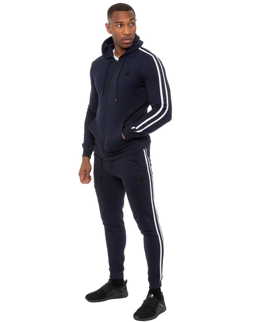 Enzo Blue Zip Up Tape Hoodie for men