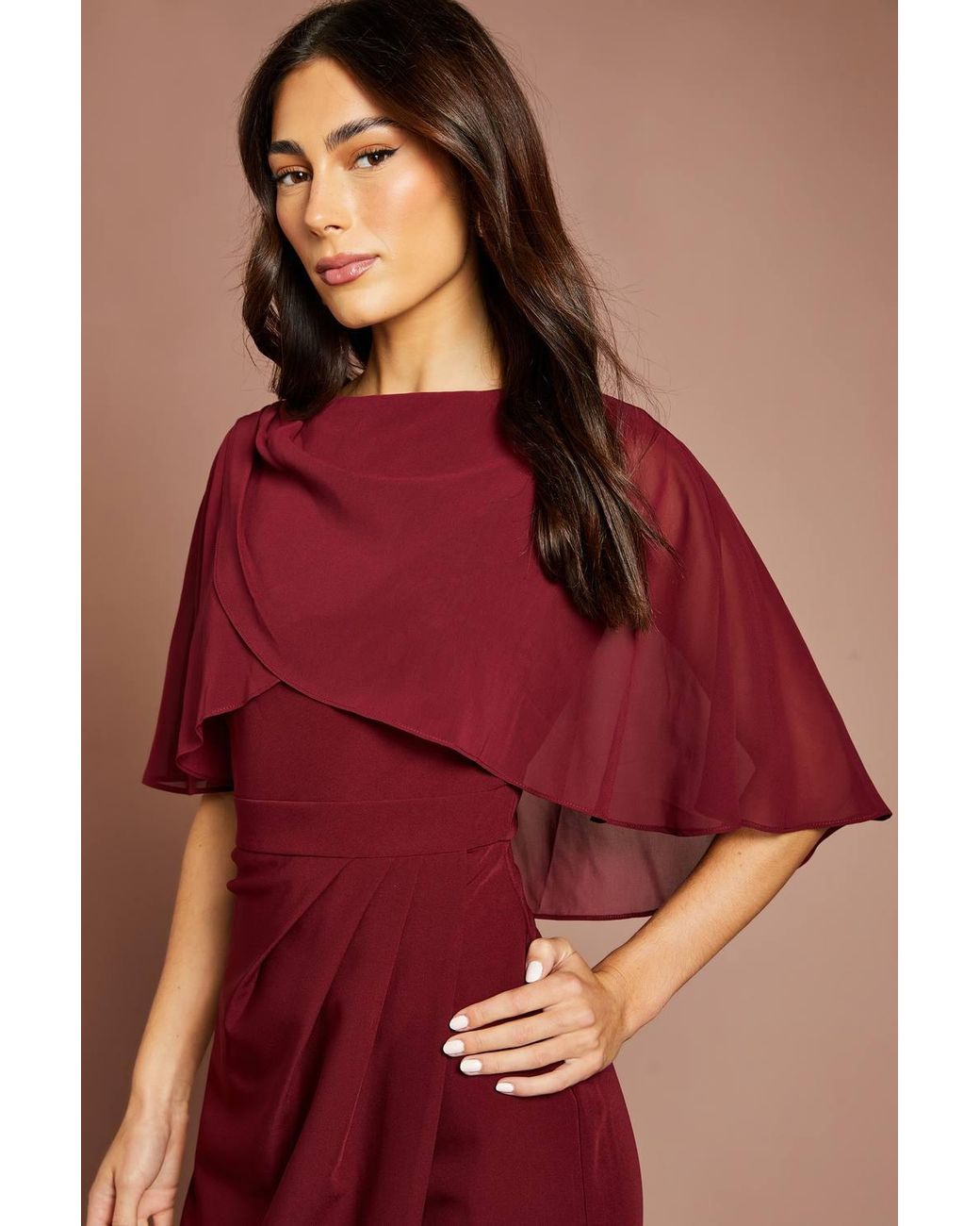 Coast Red Chiffon Cape Pencil Midi Dress