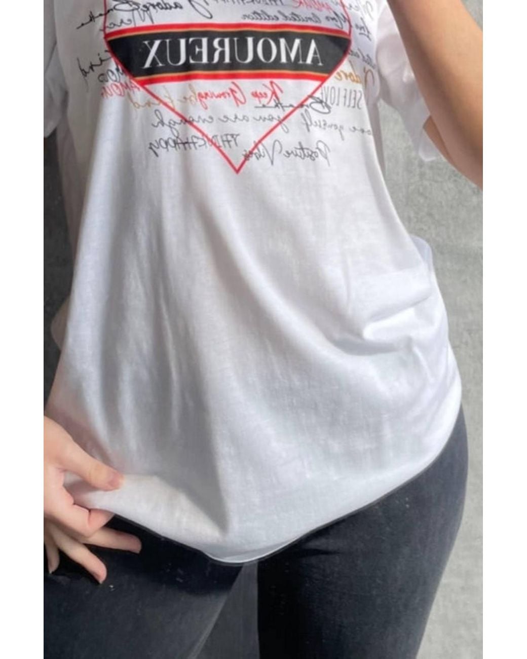 Stylewise Gray Heart Graphic Print