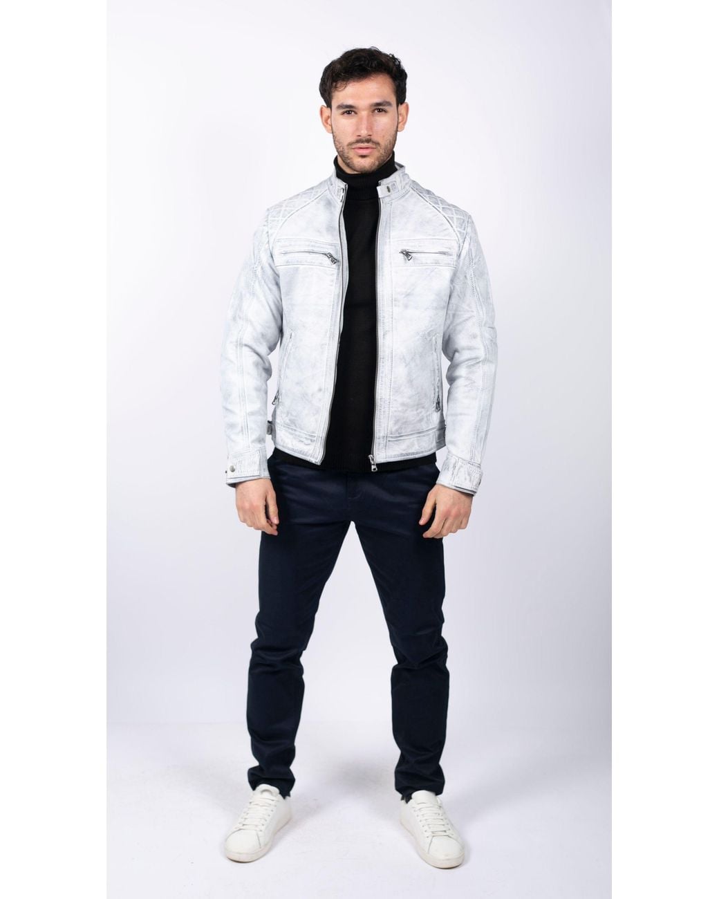 TruClothing Gray Zipped Soft Leather Short Biker Jacket for men