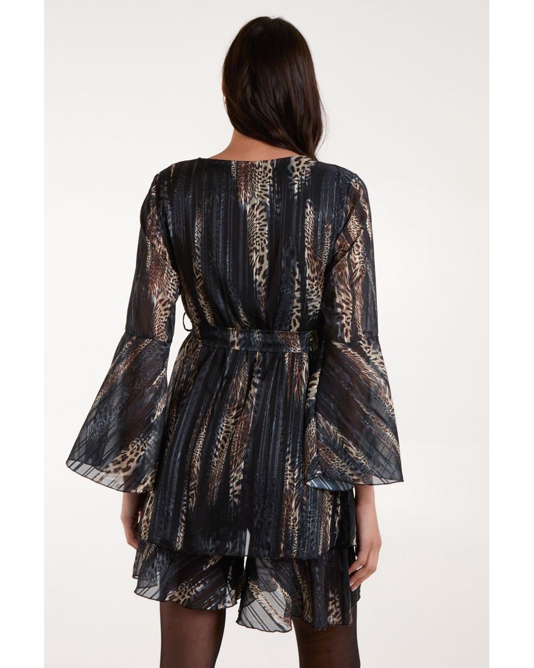 Blue Vanilla Black Metallic Wrap Over Dress