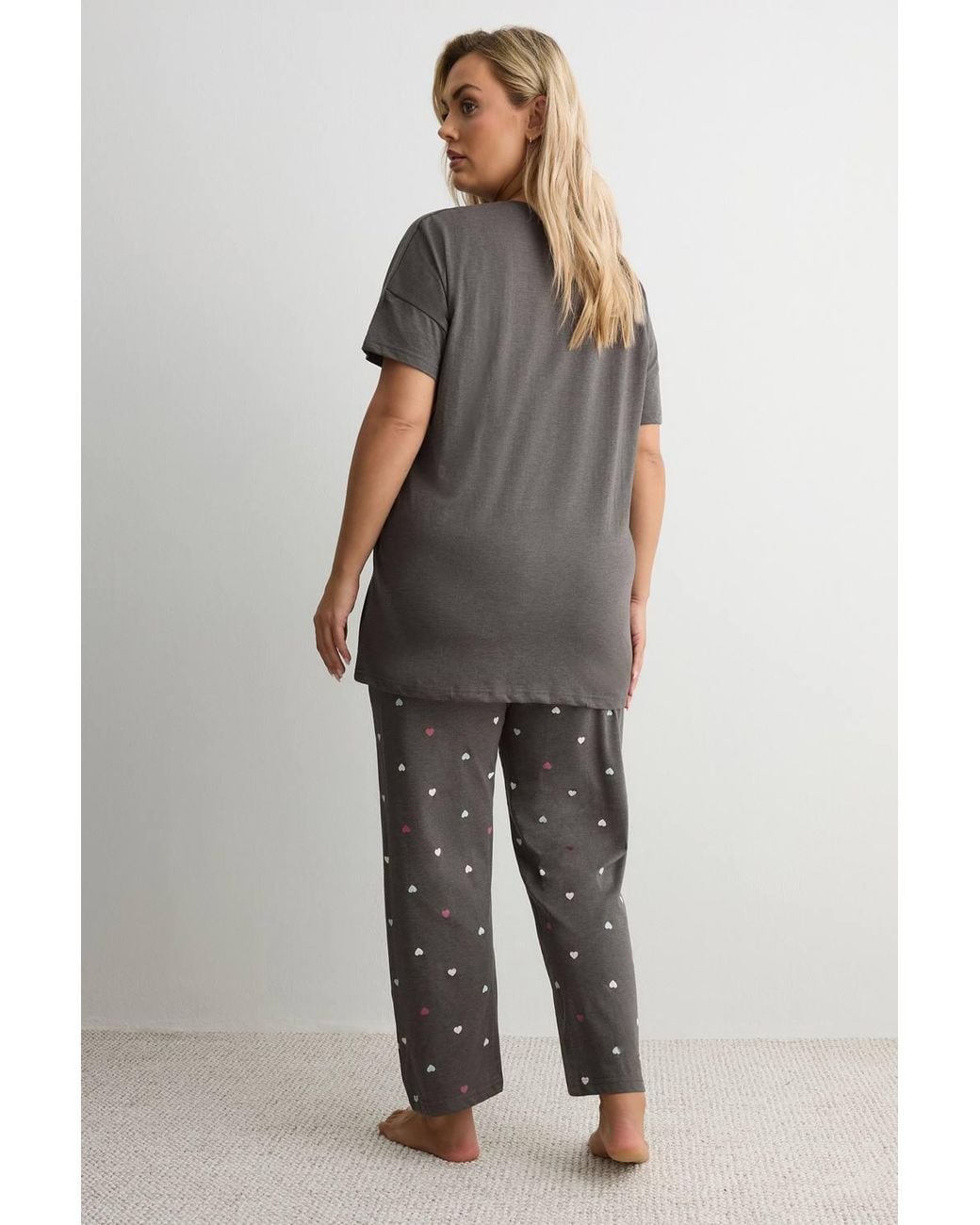 Yours Gray 'Coffee Club' Wide Leg Pyjama Set