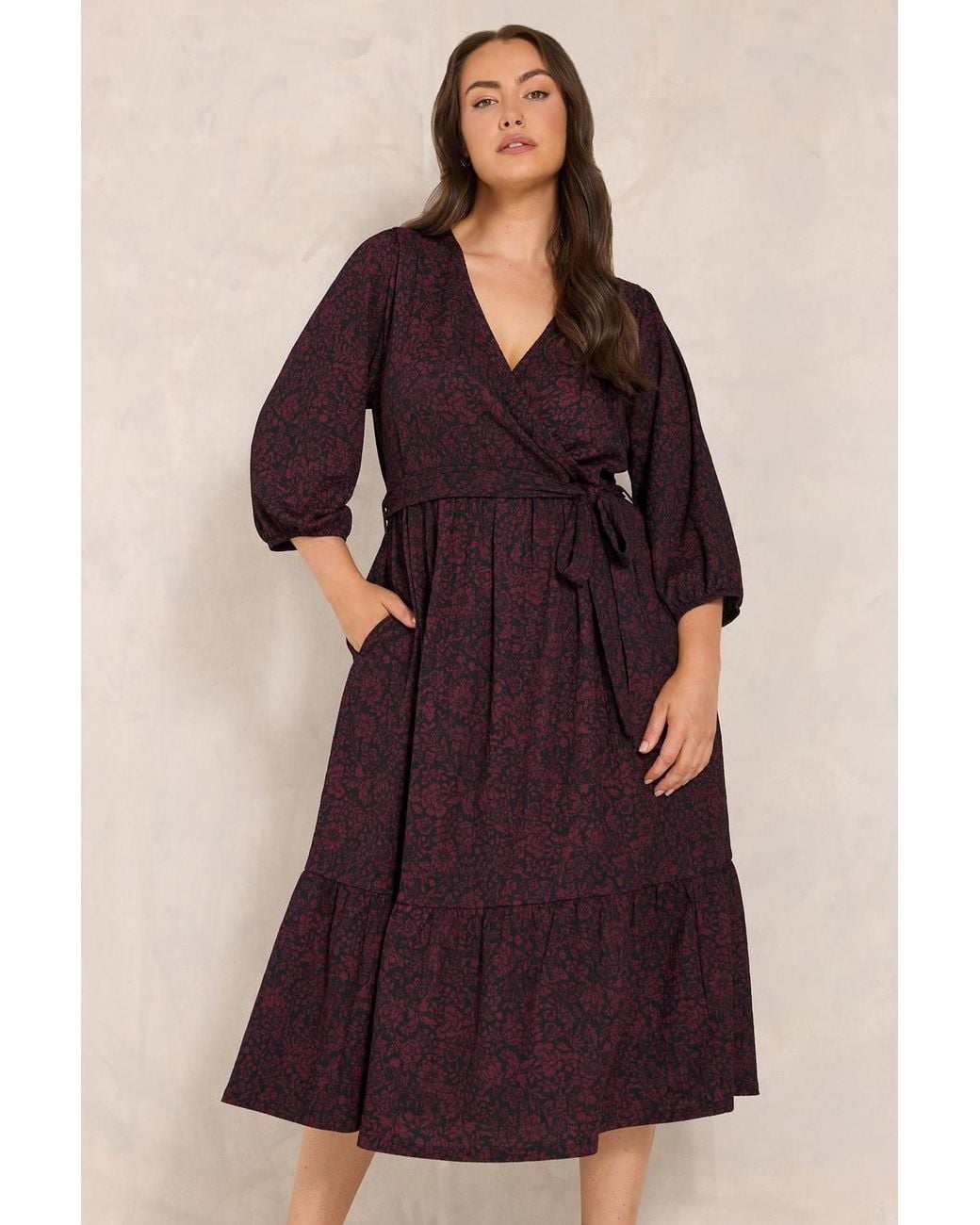 Evans Red Floral Midi Wrap Dress