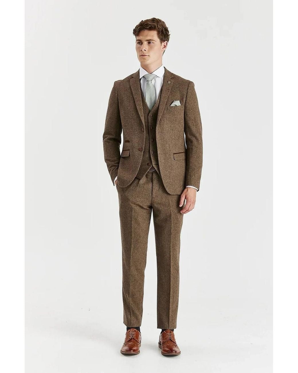 Paul Andrew Brown Trousers Wool Blend Tweed Casual Formal Pants for men