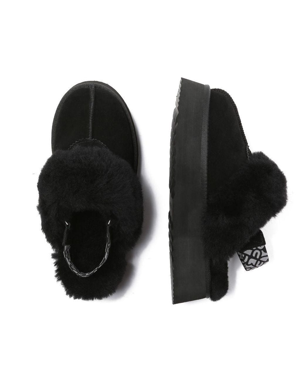 EverAu Australia Black Real Sheepskin Wagtail Removable Strap Platform Slippers With Eva Sole