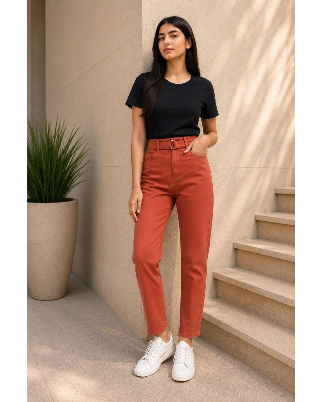 Smart Living Orange High-Waist Denim Jeans With Stylish Fit