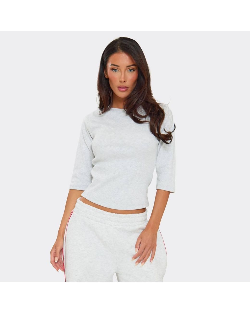 EGO White Short Sleeve High Neck Marl Top