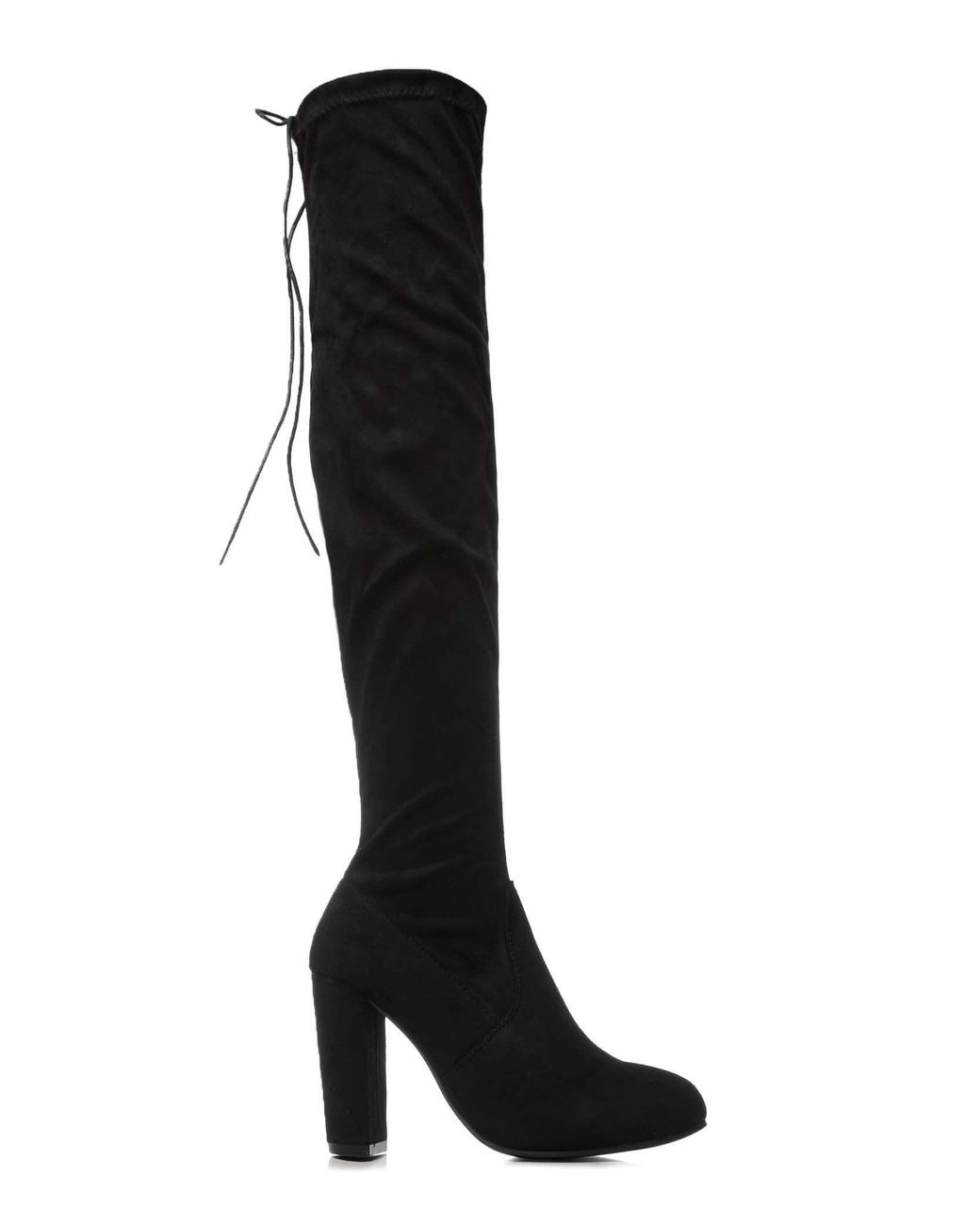 Miss Diva Black Cinda Block Heel Slim Over Knee Faux Suede Boots