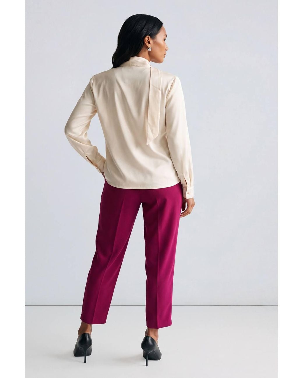 PRINCIPLES Natural Fluid Satin Scarf Detail Blouse