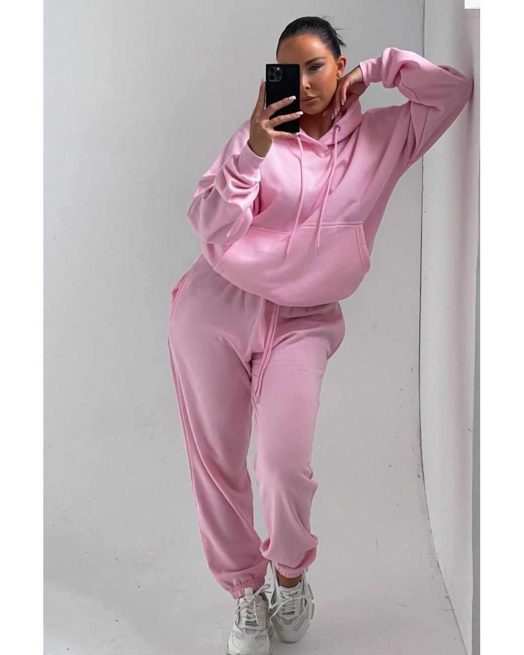 Femme Luxe Pink Oversized Front Pocket Pullover Hoodie Cuffed Joggers Loungewear Set