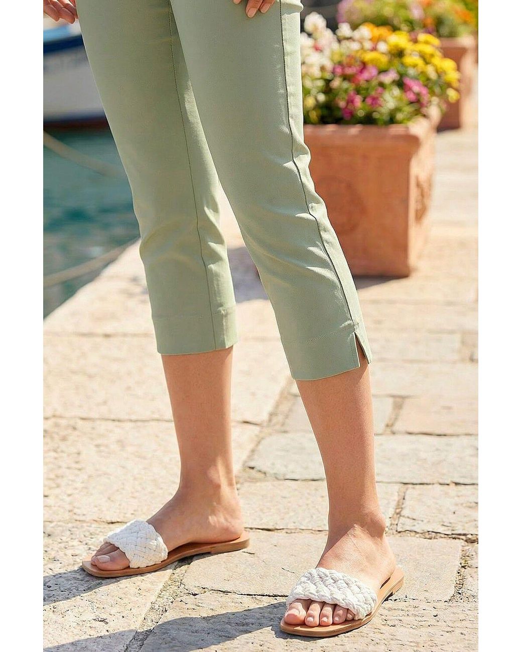 Roman Green Cropped Stretch Trouser Capri Summer Leggings 3/4 Pedal Pushers