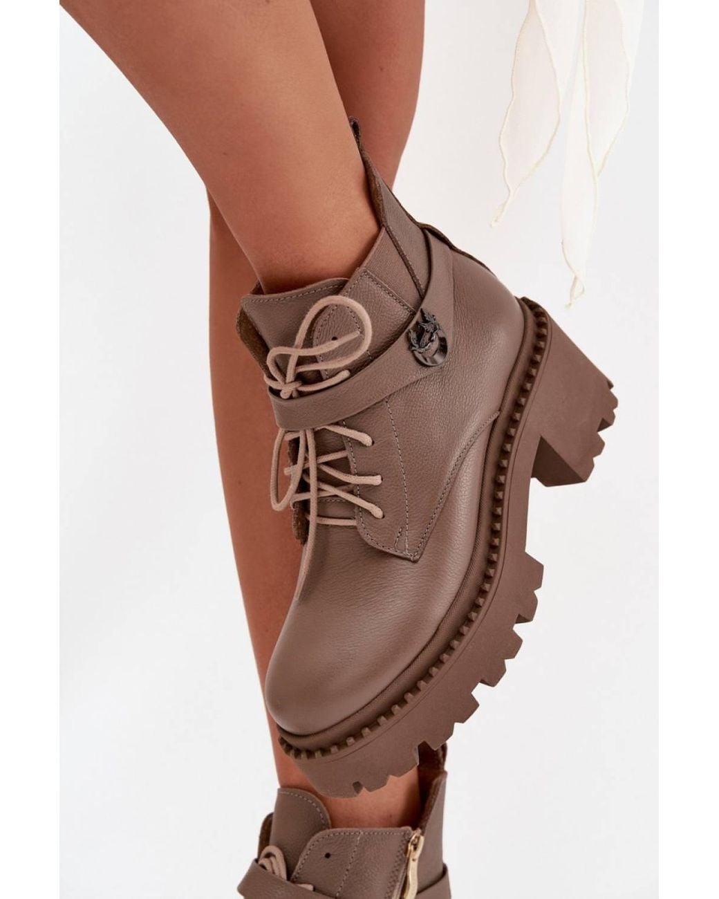 Love Lace Brown Office Block Heel Chunky Lined Ankle Boots