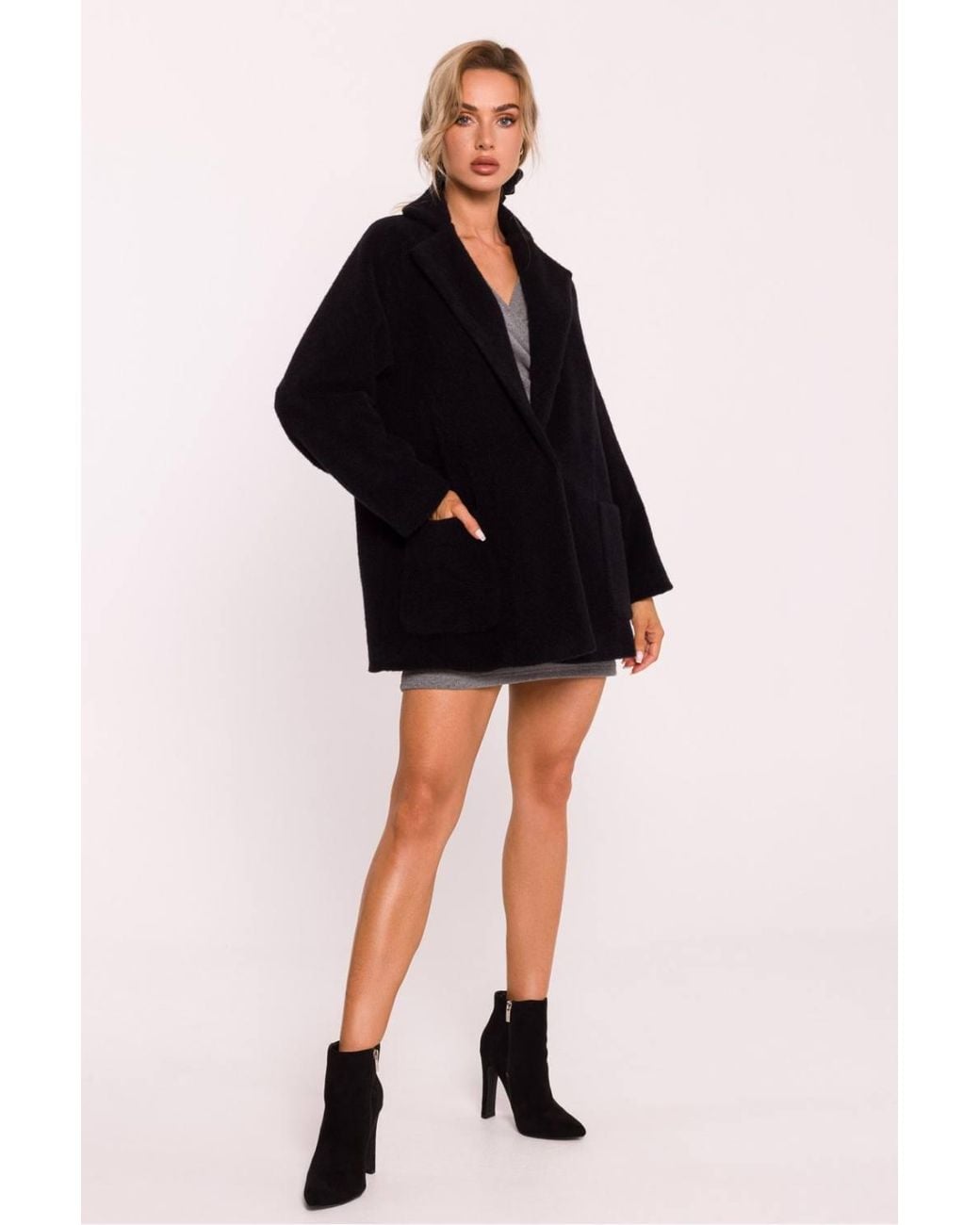 Love Lace Black Oversized Lined Teddy Coat With Pockets