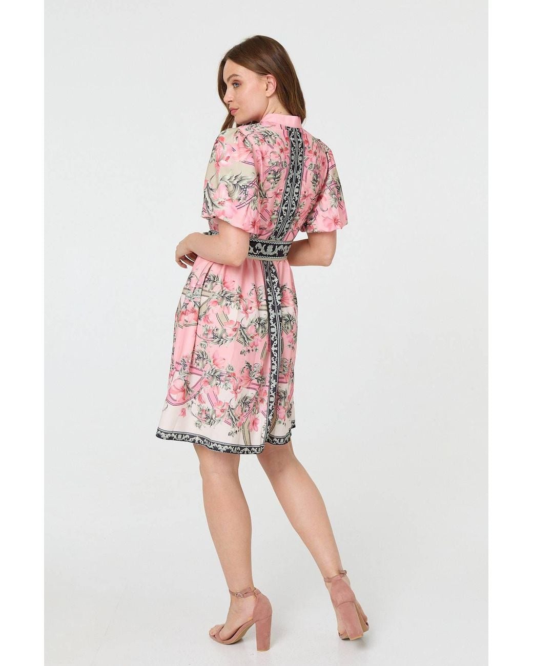 Izabel London Red Border Print Tie Waist Short Dress