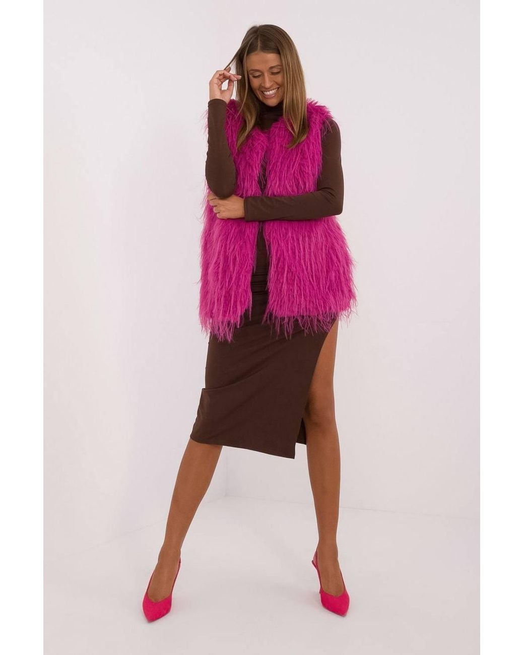Love Lace Pink Casual Polyester Faux Fur Vest With Hook