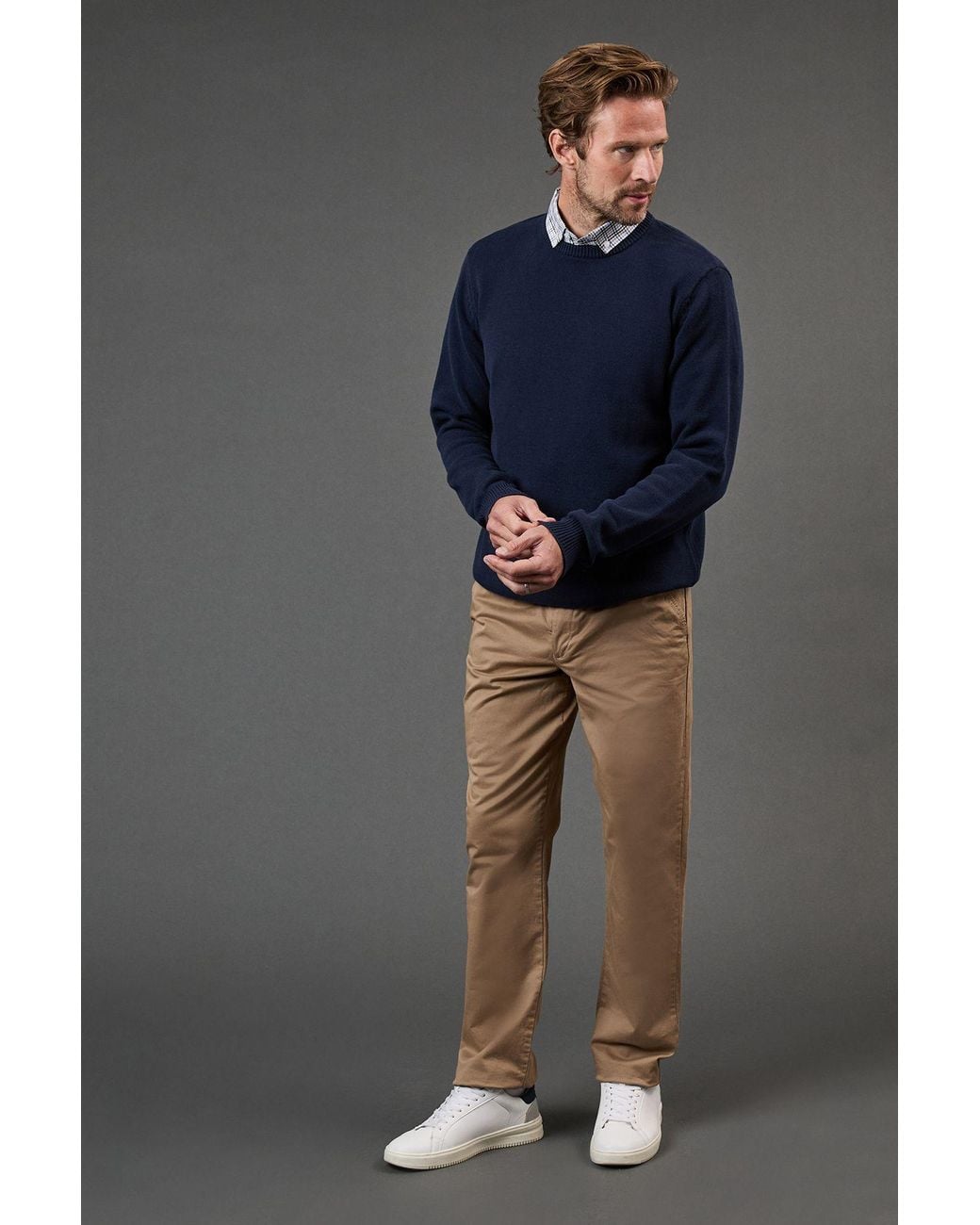 MAINE Blue Premium Pure Cotton Crew Neck Jumper for men