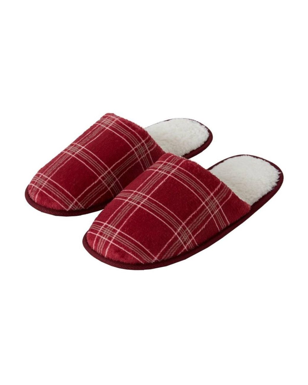 Smart Living Red Printed Check Fleece Mule Slippers Warm Indoor Slip-On for men