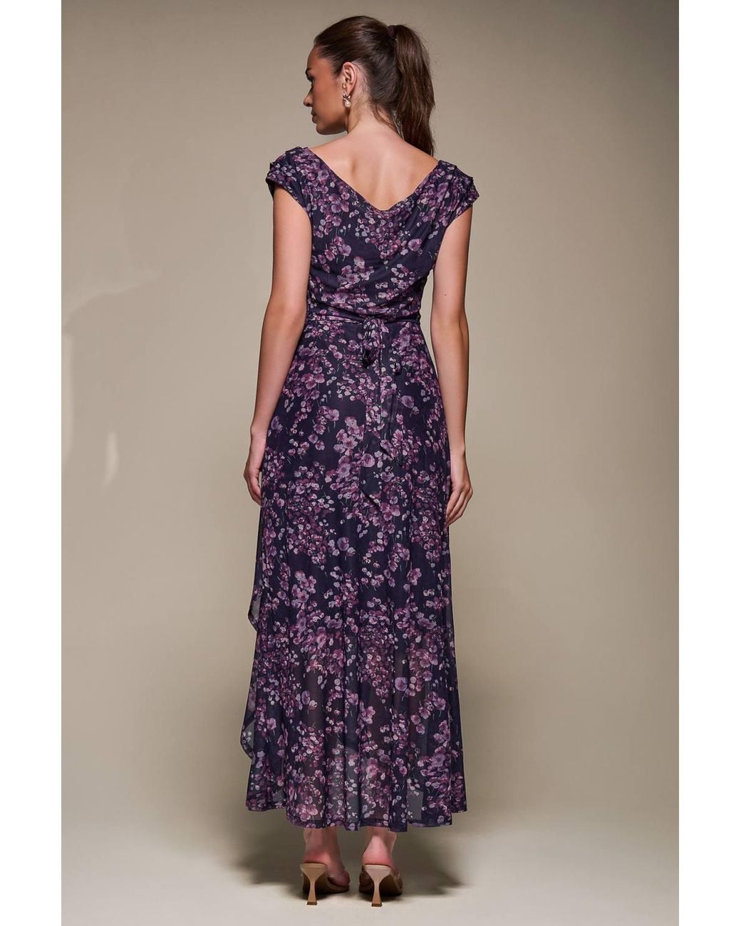 Jolie Moi Multicolor Asymmetric Draped Mesh Maxi Dress