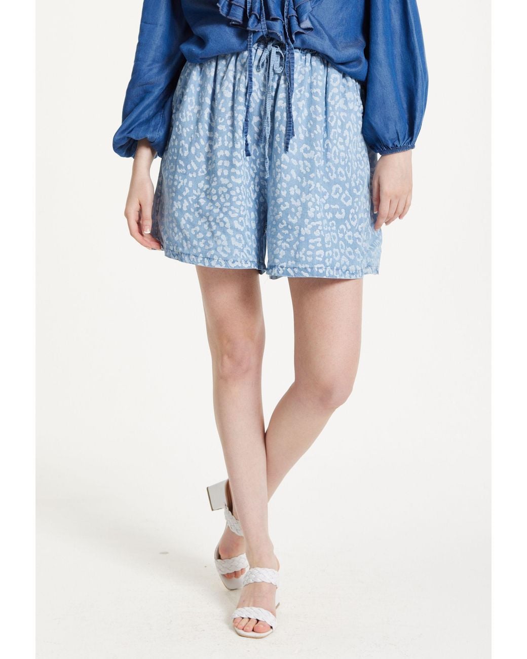 Liquorish Blue Skyline Animal Jacquard Shorts