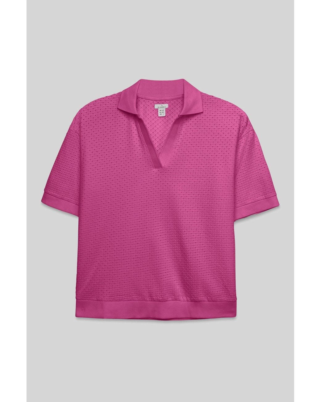 Enorsia Pink Cotton Rich Broderie V-Neck Polo Shirt