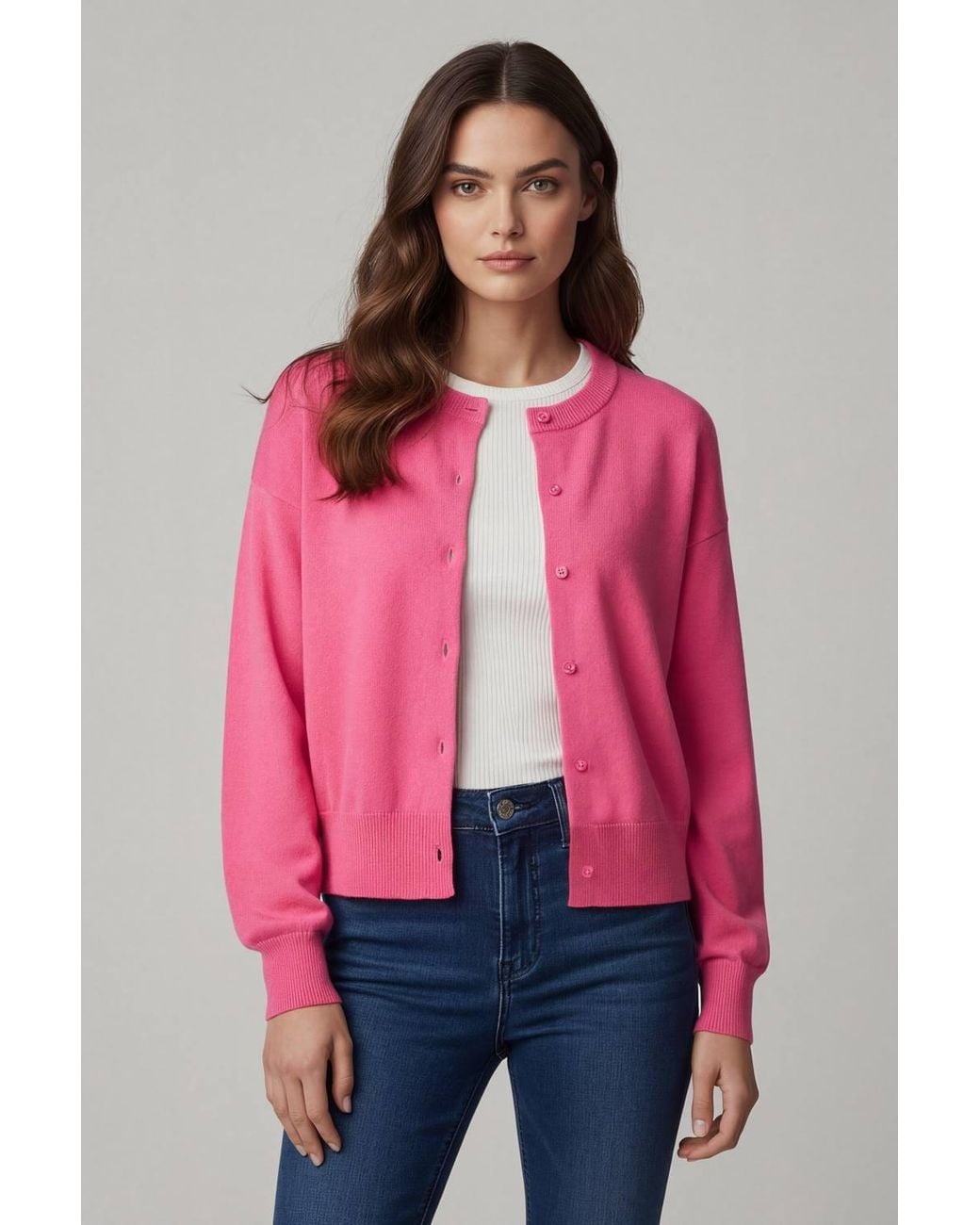 Lands' End Pink Fine Gauge Cropped Cotton Cardigan