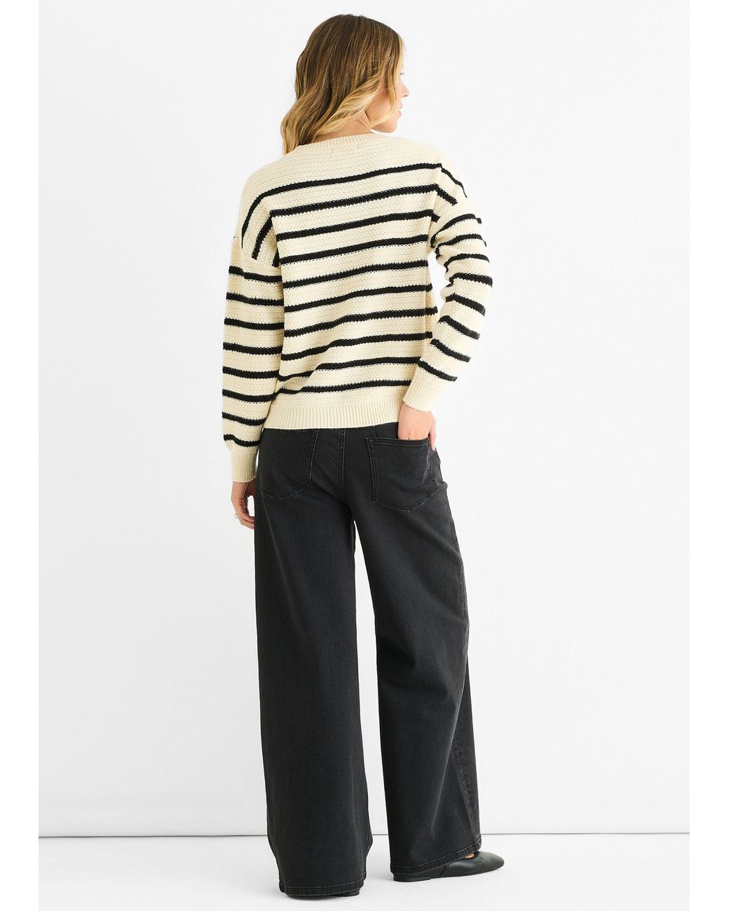 Gini London White Stripe Chunky Knit Oversized Jumper