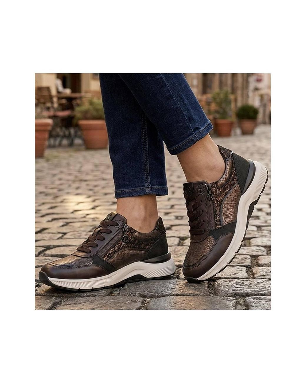 Pavers Brown Relife Flexible Zip & Lace Trainers