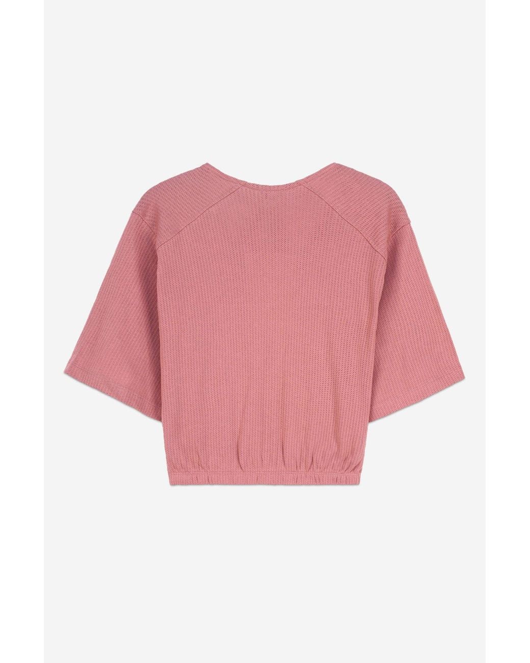 Enorsia Pink Knot Details V-Neck Bell Sleeve Top