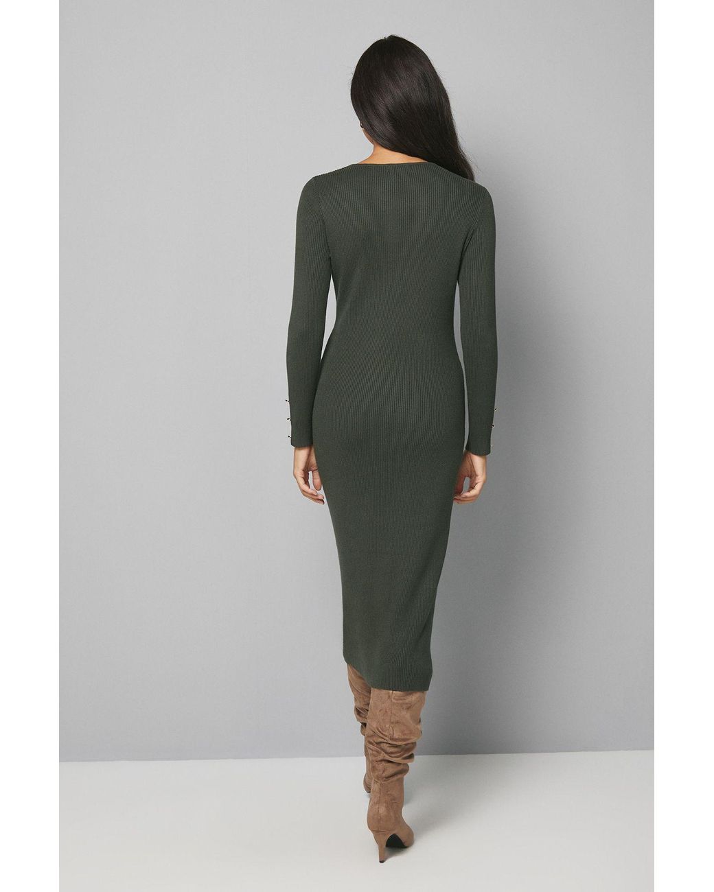 Wallis Green Colour Block Asymmetric Knitted Dress