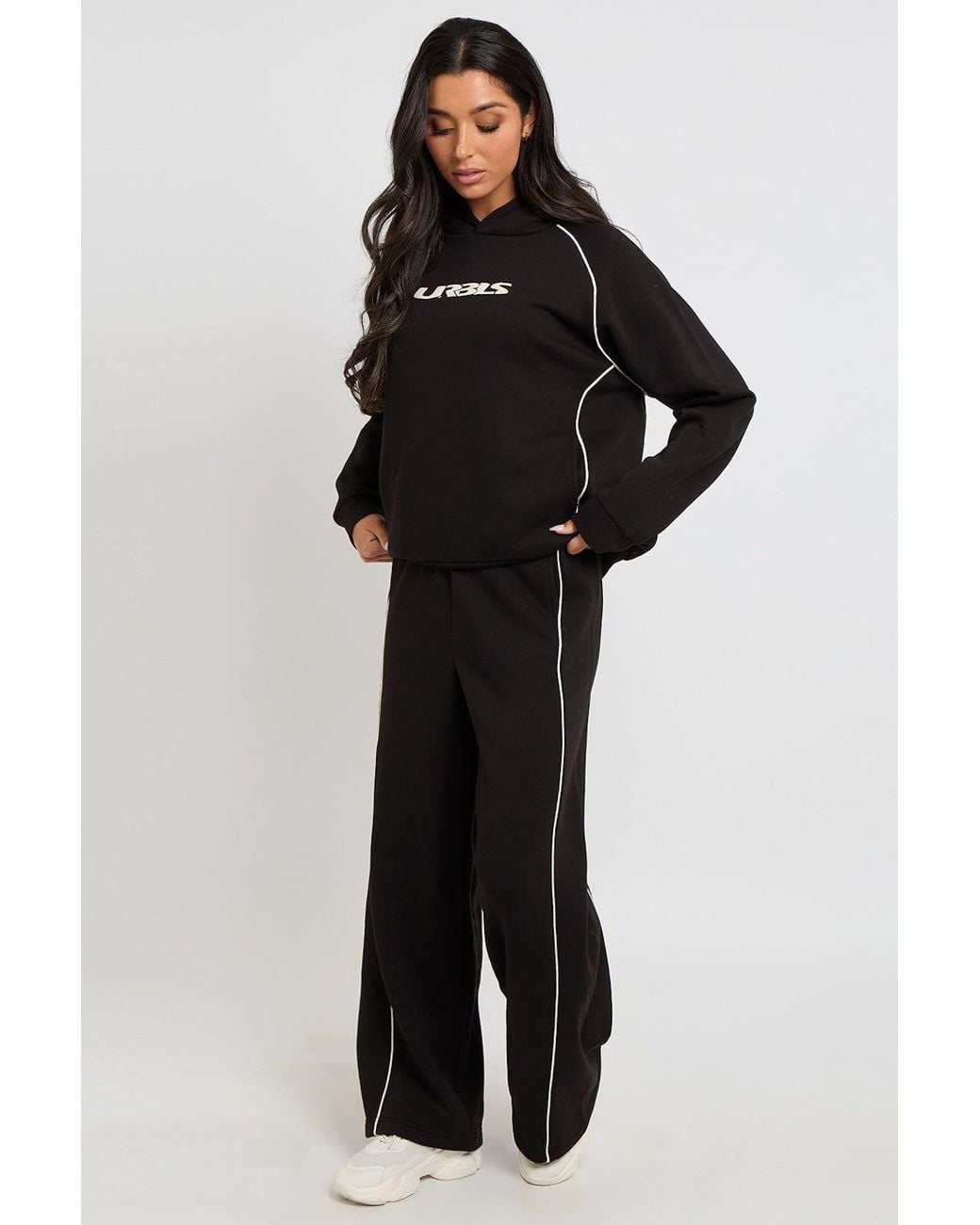 Urban Bliss Black Piped Wide Leg Joggers