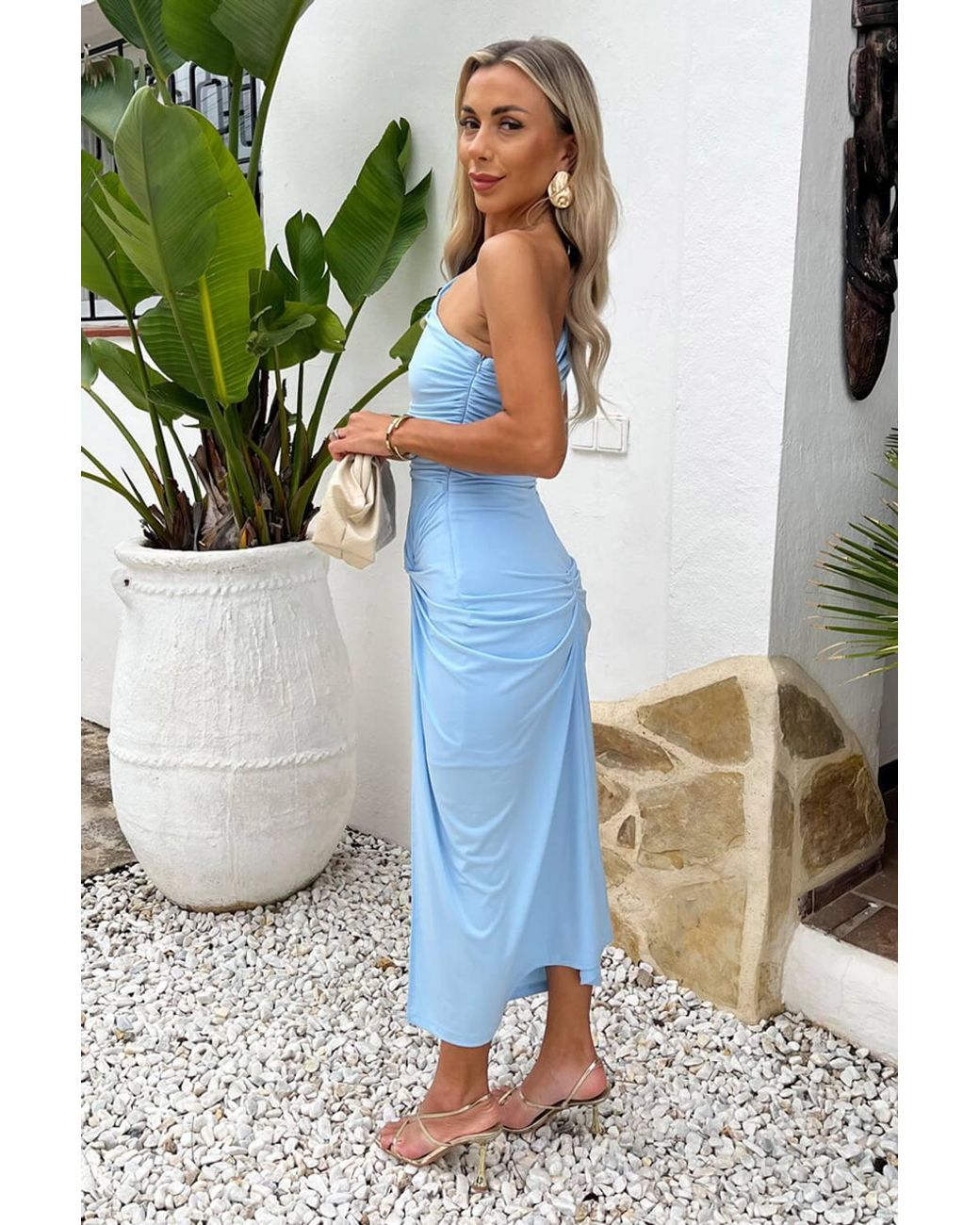 AX Paris Blue Ice One Shoulder Knot Skirt Midi Dress