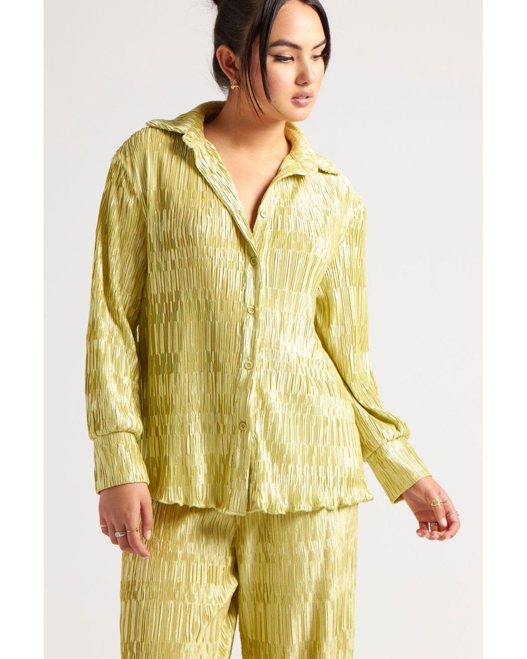 Urban Bliss Yellow Textured Plisse Oversized Shirt