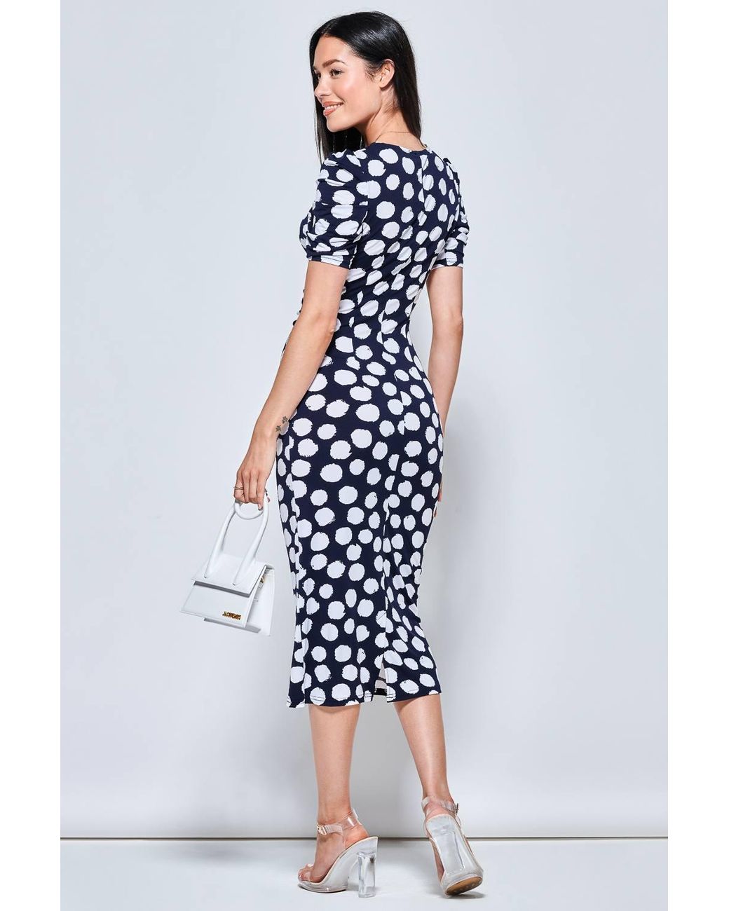 Jolie Moi Blue V Neck Bodycon Midi Dress