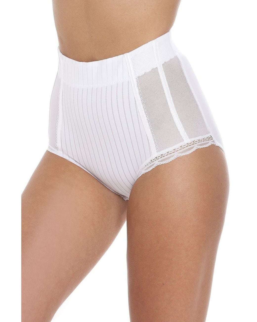 CAMILLE White Two Pack High Waisted Mesh Support Panel Control Briefs